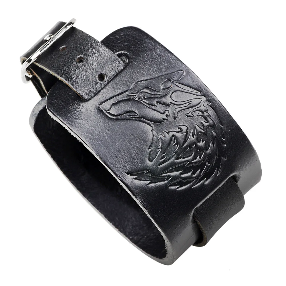 

Ornament Wolf Head Embossed Men's Bracelet Punk Rock Leather Bracelet Wholesale Dropshipping