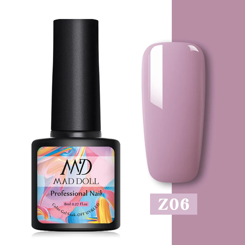 Z06 MAD DOLL, 8 мл, Гель-лак для ногтей, Одноцветный, черный, белый, лак для ногтей, гель для ногтей, отмачиваемый, УФ-гель длительного действия Гель-лак, 60 цветов - Цвет: Z06