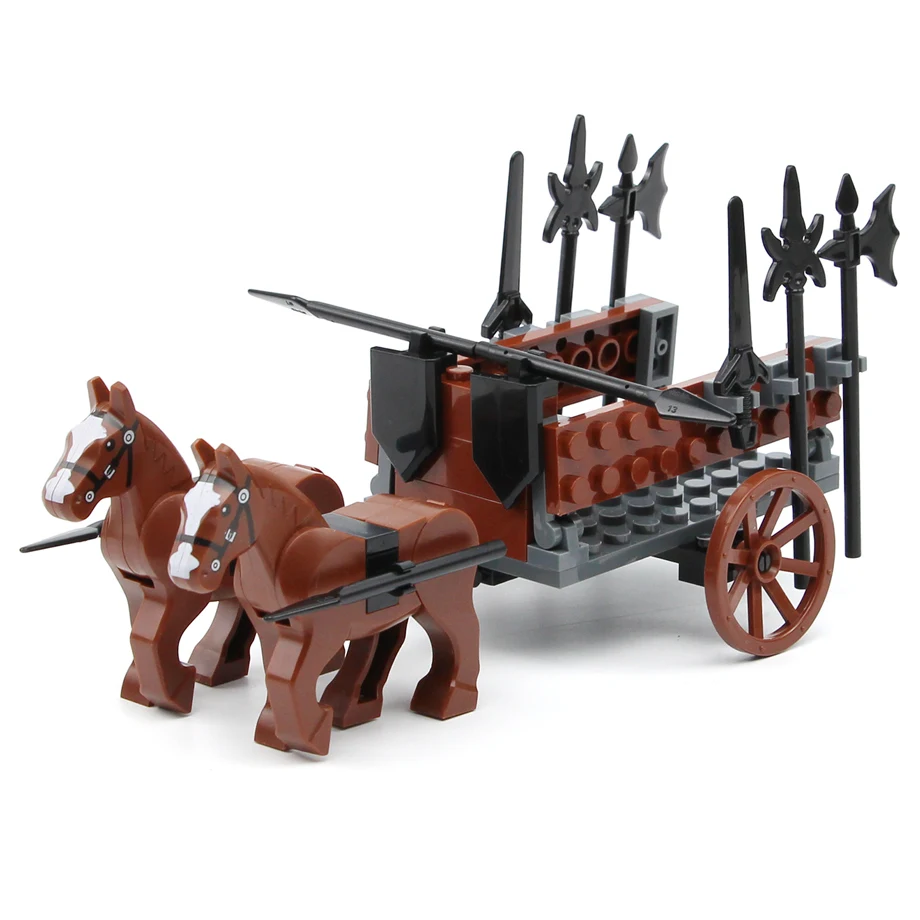 

MOC Middle Ages Qin Chariot Military weapon Cart Carriage Building Blocks War Horse Car Accessories Model Bricks Toys Kids