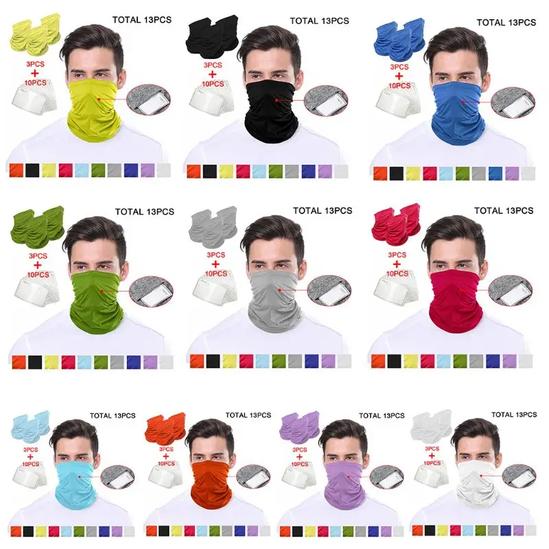 

3Pcs Unisex Face Cover Scarf Neck Gaiter with 10 PM2.5 Filters Sunscreen Bandana F3MF