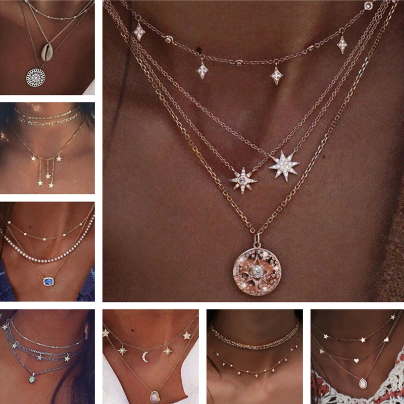 Винтажный замок для ювелирных изделий звезды ожерелья с сердечками Женская мода