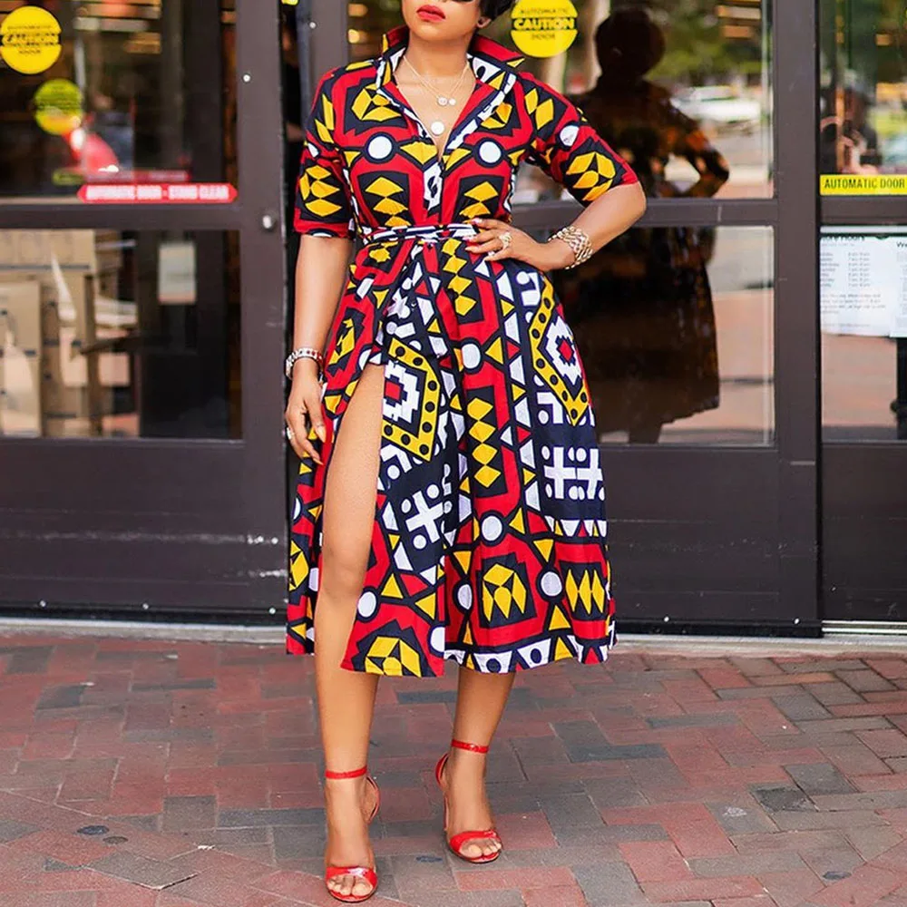 Женское винтажное платье-рубашка средней длины с отложным воротником | Женская