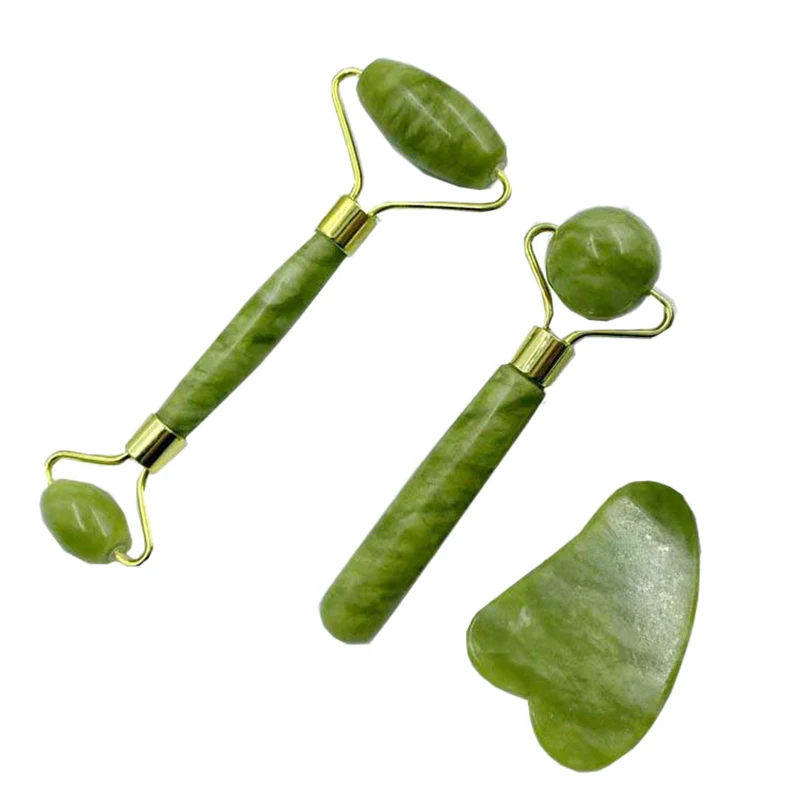 3 Pieces Jade Roller Facial Ridged Kits Skin With Gua Sha Scraping Massage Tools | Красота и здоровье