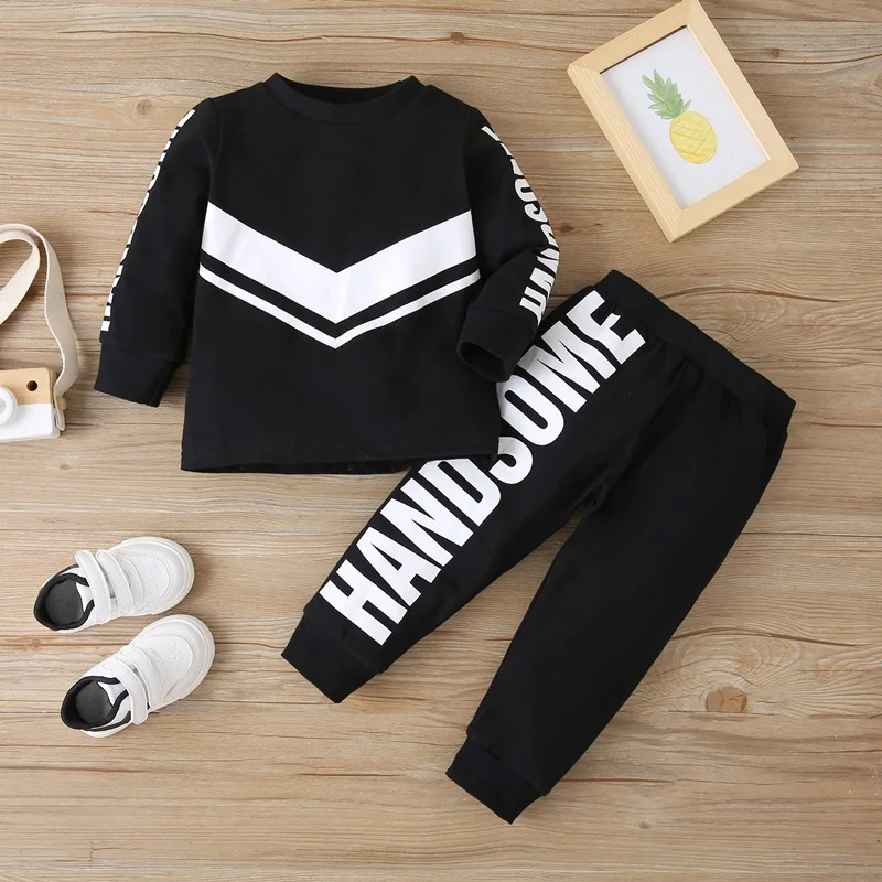 

Sport Baby Boy Clothes Set 2 Piece Letter"handsome"long Sleeve Sweater Tops+trousers Casual Comfortable Kids Clothes Winter 1-6Y