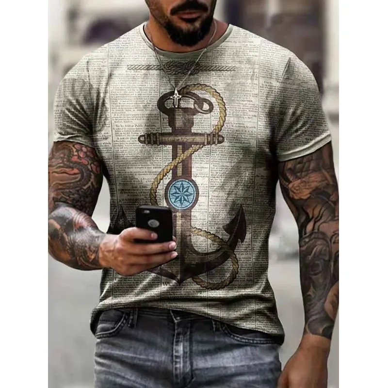 

Men's retro map anchor 3D printed short-sleeved shirt O-neck T-shirt oversized top clothes fashion summer new style 2021