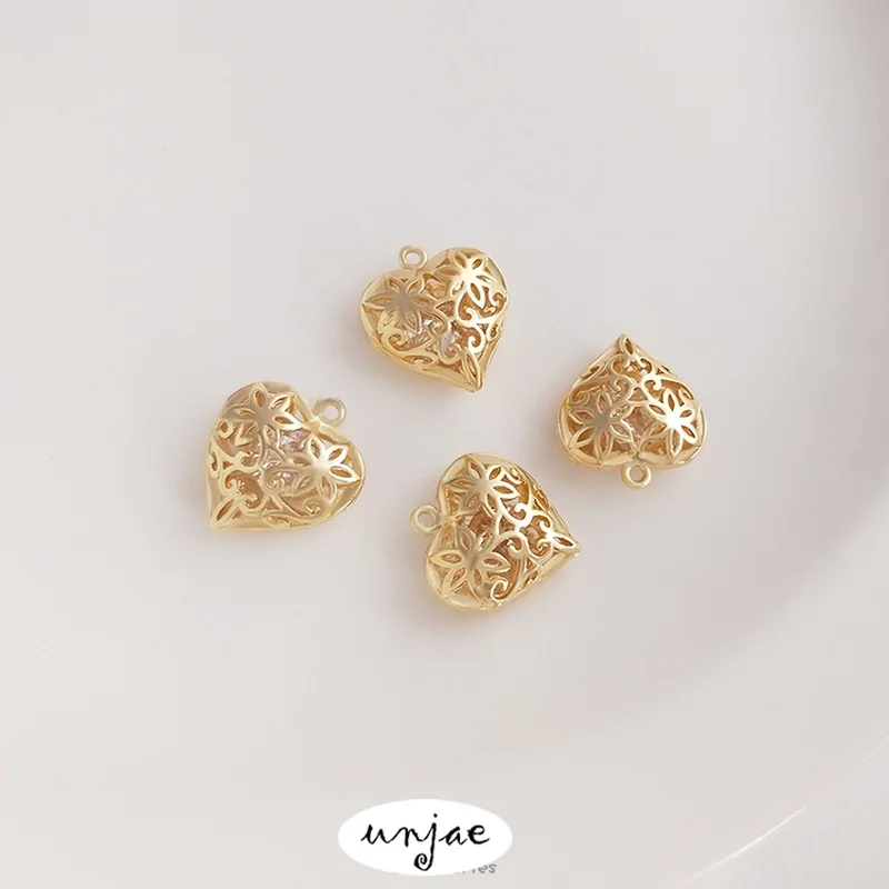 

Подвеска в форме сердца с цирконом, полый кулон в форме цветка, лозы, персика, 14 карат, с позолотой, сохраняющий цвет, ювелирное изделие «сделай сам»