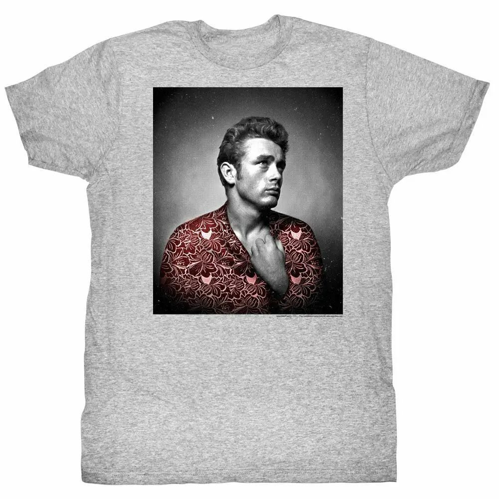 Серая вересковая взрослая футболка с красным цветочным принтом James Dean|Мужские