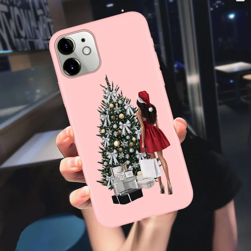 

Merry Christmas Coque Shell Phone Cases For iPhone 11 Pro Max 12 SE 2020 6 6s 7 8 Plus X XS Max XR Matte Candy Pink Case Cover