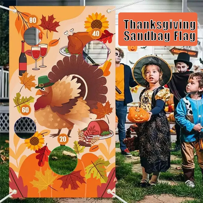 

Thanksgiving Day Toss Game Banner with 3 Game Bags Camping Theme Party for Kids Family Party AC889