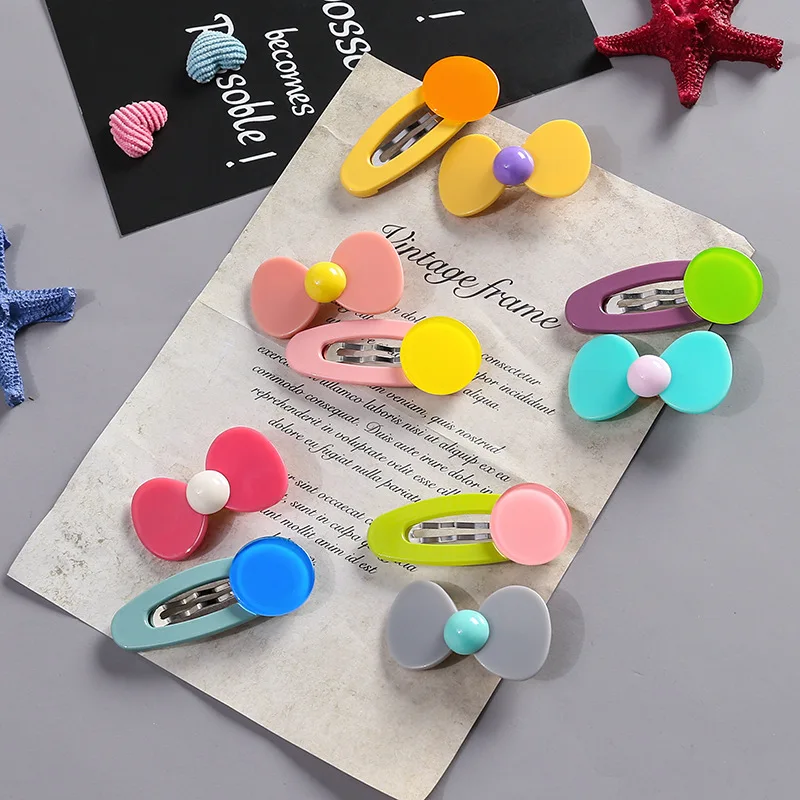 MISM 2 шт./комплект Акриловые заколки с бантиком Милые Сплошные Геометрические Аксессуары для волос Конфетного цвета Заколки для волос для девочек.