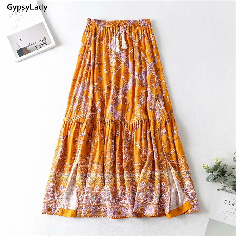 Женская винтажная юбка макси GypsyLady Пляжная плиссированная с цветочным принтом и