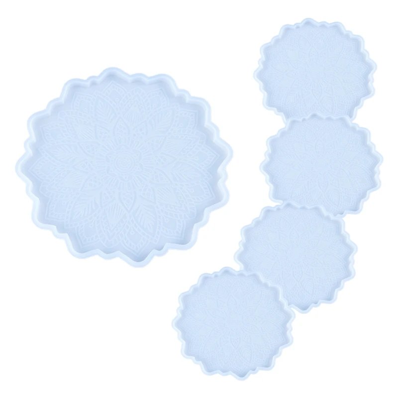 

5 Pcs Crystal Epoxy Resin Mold Datura Flowers Tray Cup Mat Coaste Silicone Mould DIY Crafts Decorations Casting Tool