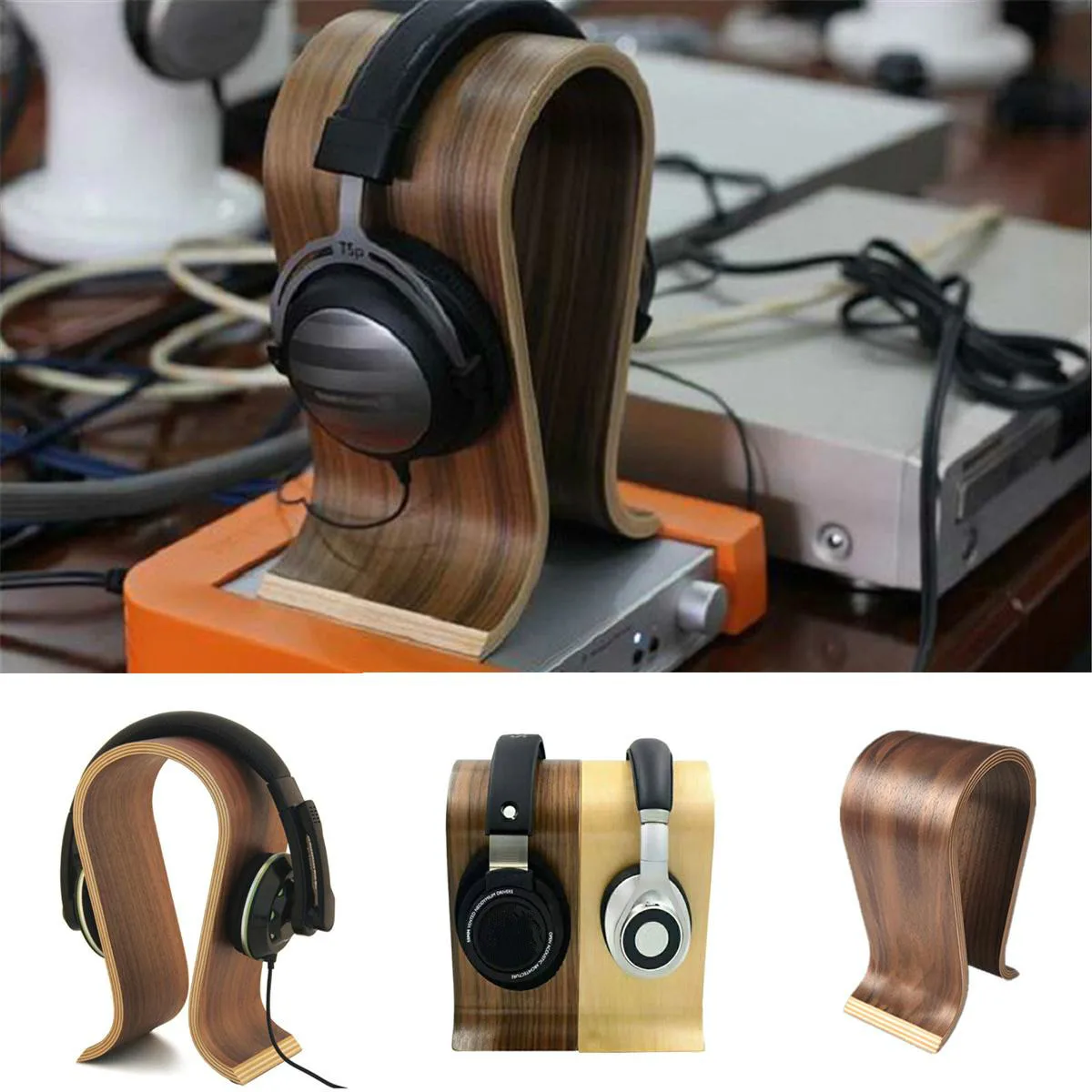 

Earphone Hanger Display Shelf Rack Bracket Desk Portable Earphone Accessories 2 Colors Universal U Shape Wood Headphone Stand