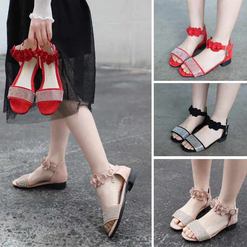 

Child Girls Sandal Rhinestone Big Girls princess Shoes Kids Children's sandals 3T 4T 5T 6T 7T 8T 9T 10T 11T-16T Red black pink