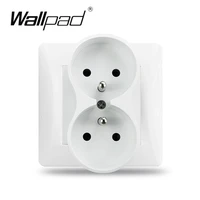 single white plastic frame with 2 french wall socket 220v ac wallpad eu standard socket plug charger plate with round back