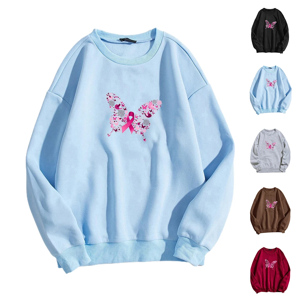 

Comfy Personalize Sweatshirt Ladies Butterfly Print Pullovers Long Sleeve Pullover Casual Loose Autumn Warm Sweatshirts