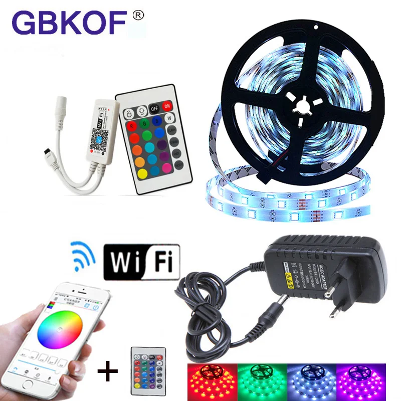 10 м WiFi светодиодный светильник RGB лента Диодная неоновая лента tira fita 12 В SMD5050 5 м гибкий светильник с адаптером WiFI контроллера