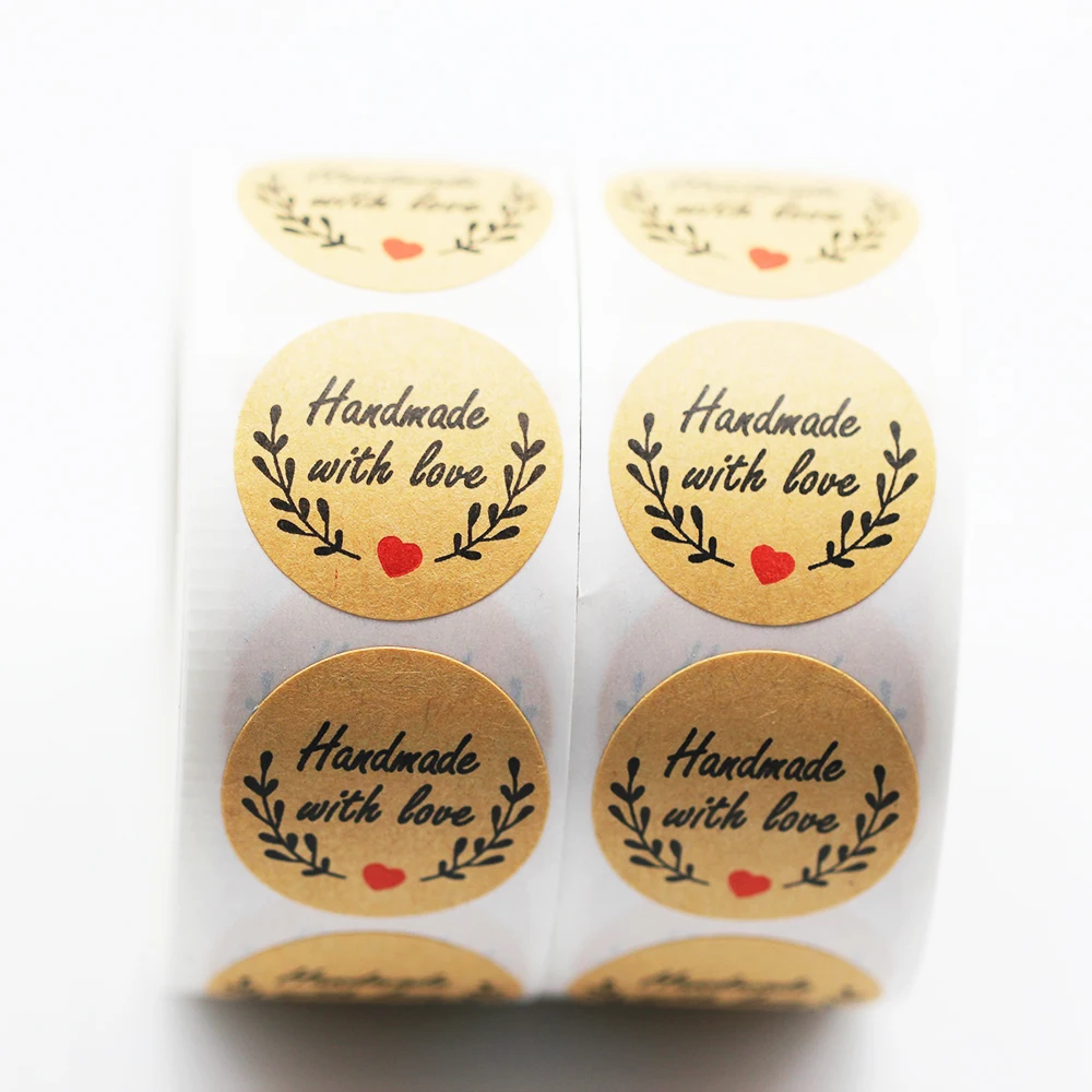 500 шт./рулон круглые наклейки ручная работа с любовью|Упаковка и стойки для