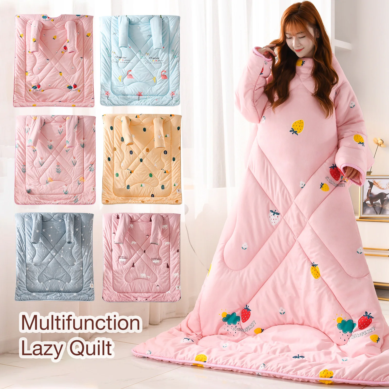 

Multifunction Winter Warm Blanket Lazy Quilt With Sleeves Family Blanket Cape Cloak Nap Blanket Dormitory Mantle Covered Blanket