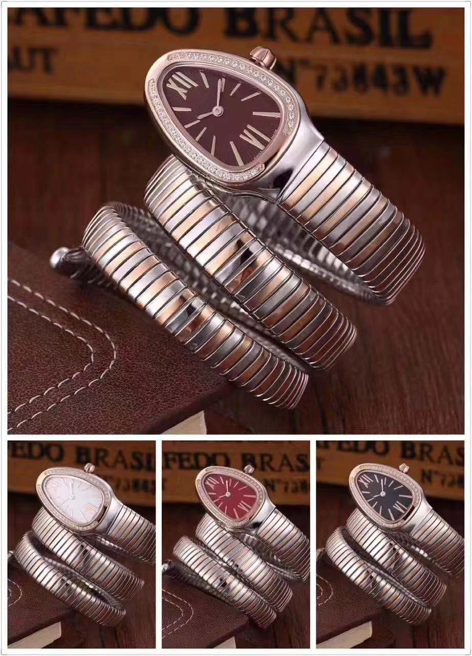 

Classic New Women Snake Silver Rose Gold Long Bracelet Diamond Rome Japanese Quartz Stainless Steel Sapphire Dress Watch