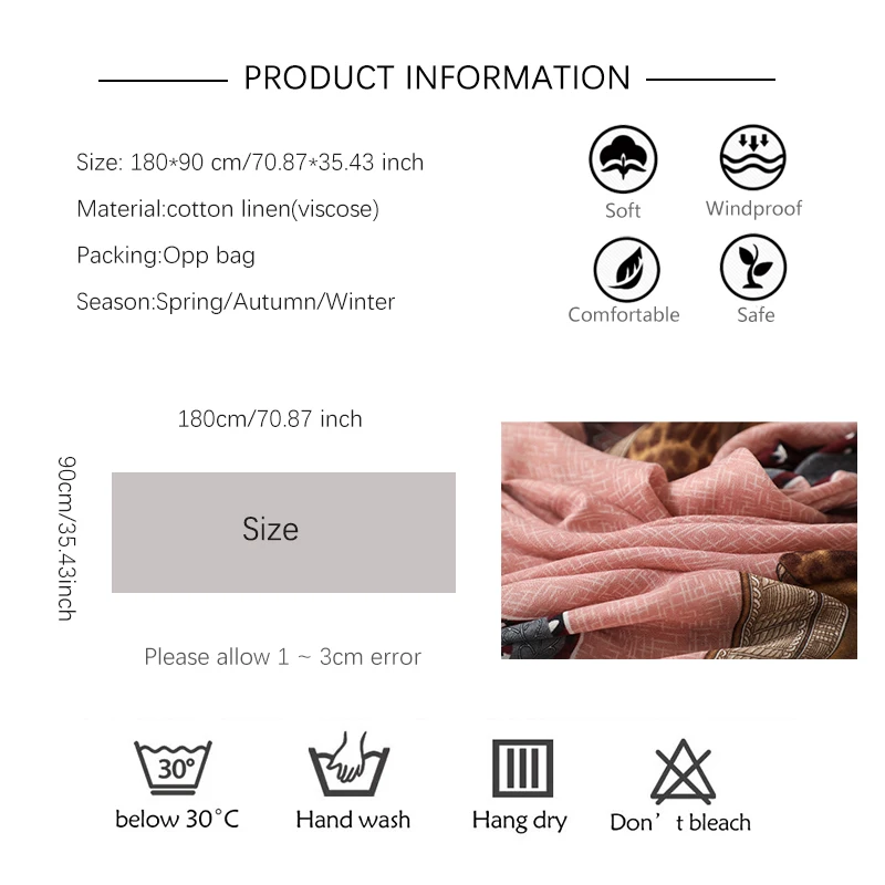 

1pc Soft Cotton Scarf Hijab Women Solid Leopard Warm Winter Spring Headband Scarves Shawl Wrap Foulard Bandana 2021 Dropship
