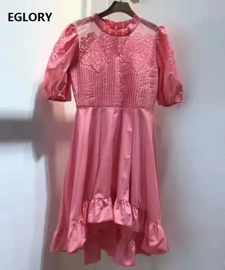 

Женское ажурное платье с вышивкой, асимметричное белое или розовое платье до середины икры с оборками и коротким рукавом, весна-лето 2021