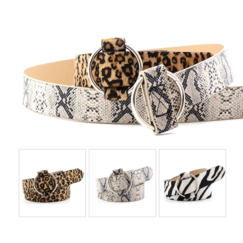 Печатные ленты из змеиной кожи для женщин золотой круглый ремень с пряжкой пояс