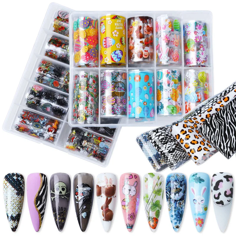 

Nail Art Sticker 10pcs/Box Nail Art Sticker Jewelry Transfer Paper Flower Laser Butterfly Character Punk Star Transfer Paper