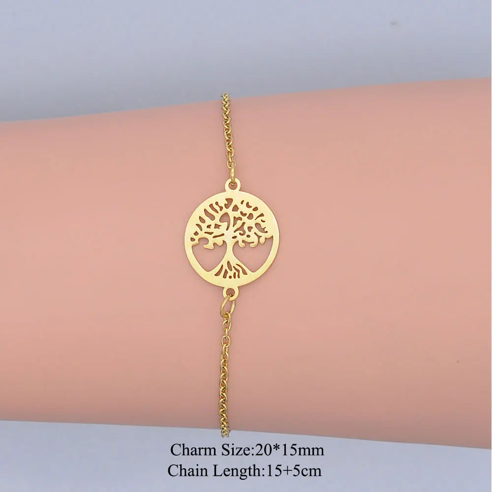 100% изящный Круглый Подвеска &quotДрево жизни&quot браслет из нержавеющей стали для