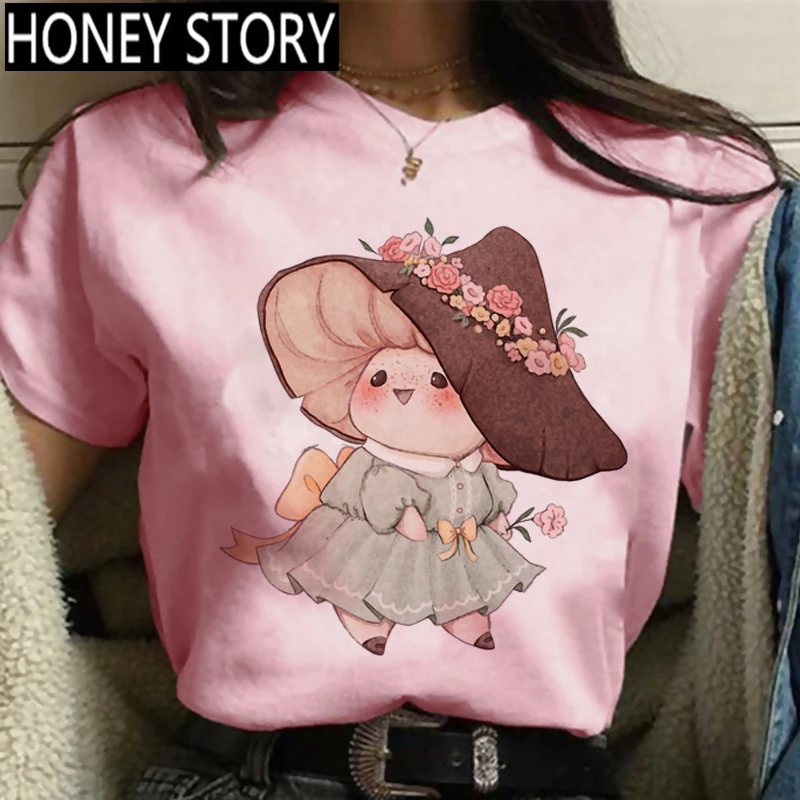 

Ullzang Grunge Aesthetic Pink Tshirt Kawaii Mushroom Funny Cartoon T-shirt Women Cute Anime Harajuku T-shirt Graphic Tops Tee