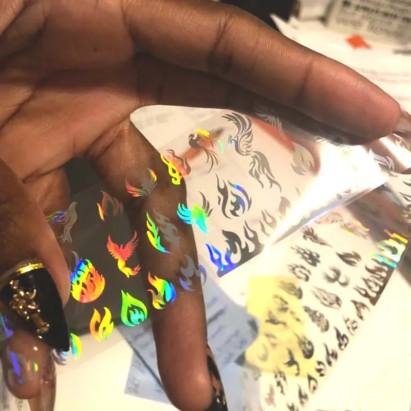 Голографическая фольга для ногтей с эффектом пламени 3d огонь дизайн переводная