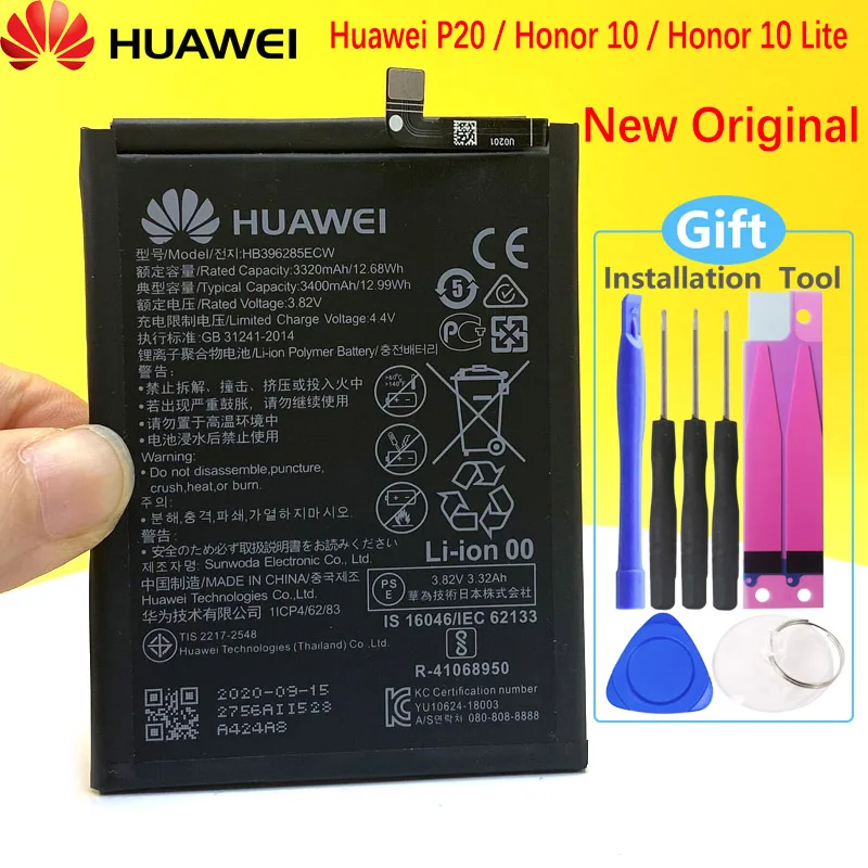

Аккумулятор Huawei 100% мАч для Huawei P20 Honor 10 Honor 10 Lite P Smart 3400/Honor 10i 20i HB396285ECW, 2019 оригинал