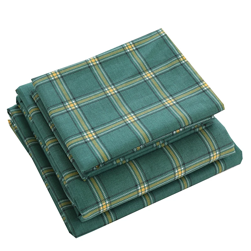 Саржевая хлопчатобумажная ткань в зеленую клетку для двуспальной кровати