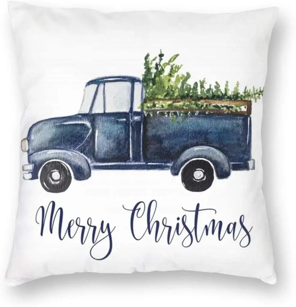 

antcreptson Blue Christmas Truck Throw Pillow Decorative Pillow Case Home Decor Square 18x18 Inches Pillowcase