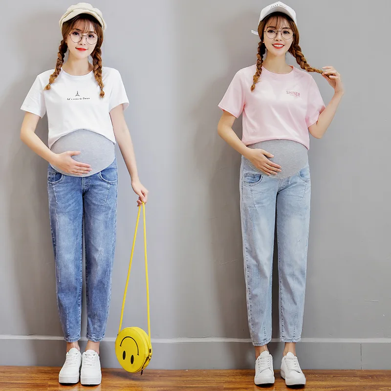 

Large Size XXL Pregnant Jeans Cotton High Waist Solid Color Mother Leggings Maternity Clothes