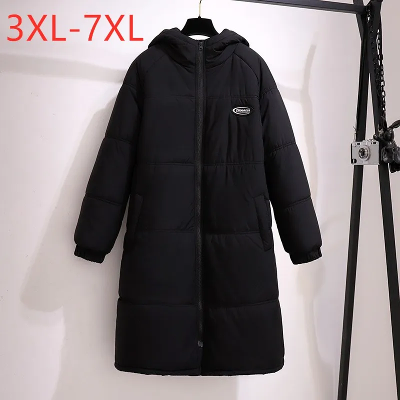 New 2021 Ladies Winter Plus Size Women Clothing Wadded Jacket Large Long Sleeve Loose Black Thick Long Coat 3XL 4XL 5XL 6XL 7XL