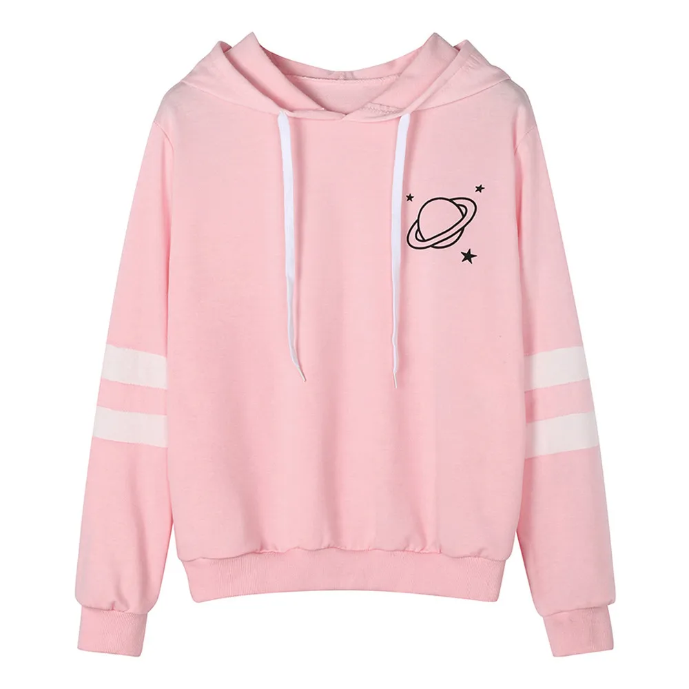 Fashion Womens Long Sleeve Sweatshirt Planet Printed Hoodie Causal Tops Streetwear Women Oversized Hoodies Moletom Feminino
