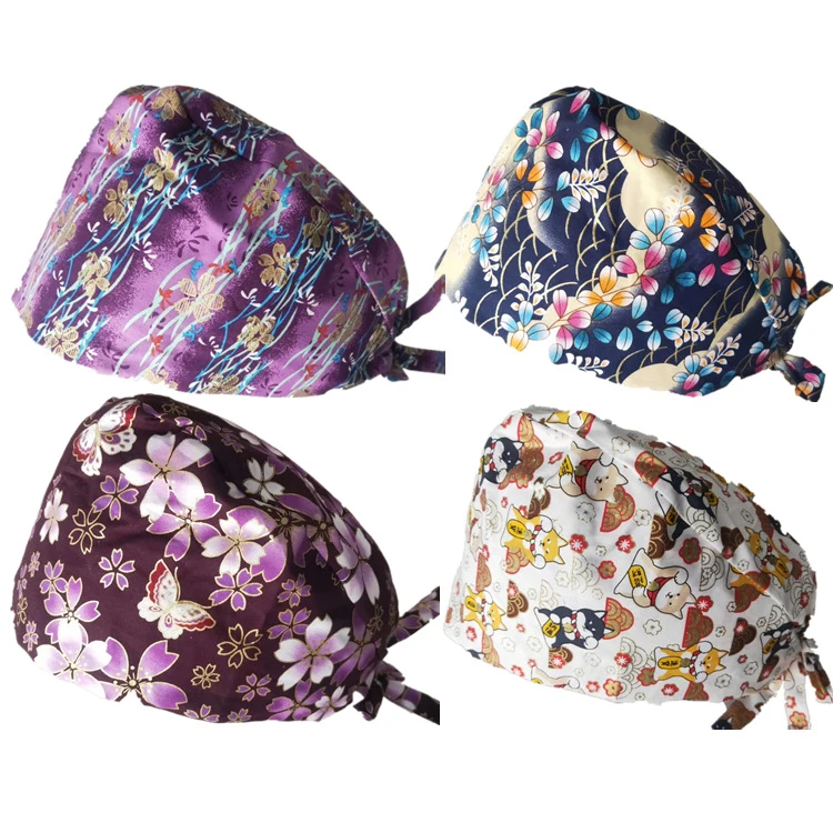 

Unisex Scrubs Caps Adjustable Cotton Tooth Printing Hats High Quality Adjustable Sweat-absorbent Elastic Cotton Scrubs Hats