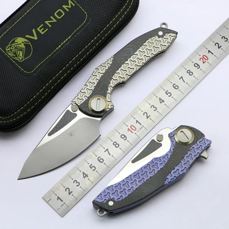 

VENOM ARMOR folding knife M390 blade titanium CF Flipper outdoor camping hunting survival pocket kitchen fruit knife EDC tool