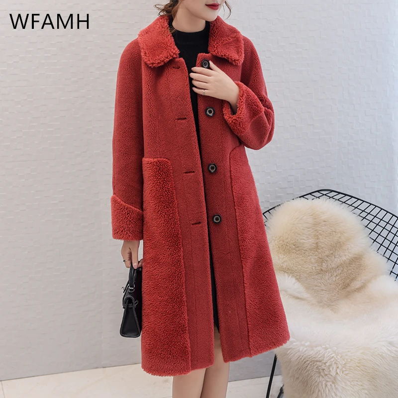 Winter Fashion Grain Fleece Shearling Coat Women's Mid-length Fur All-in-one Women's 2023New Thicken Warm Fur Lamb Wool Coats