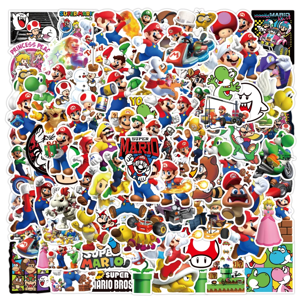 Pegatinas impermeables del juego de Mario para ordenador port&aacute;til, pegatinas de decoraci&oacute;n para equipaje, tel&eacute;fono m&oacute;vil, monopat&iacute;n, E-052, 100 Uds.-0