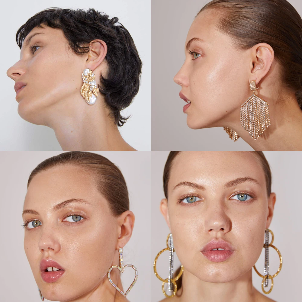 Женские серьги подвески с кристаллами Girlgo разноцветные геометрические из