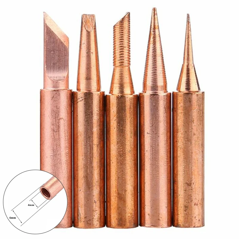 

5 Pcs/Set 900M-T Copper Soldering Tip Lead-free Solder Iron Welding Tips Durable
