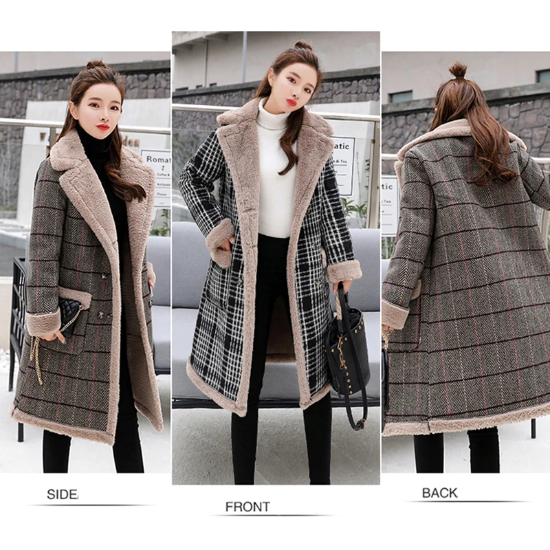 Женские осенне-зимние плотные парки в клетку женские куртки средней длины