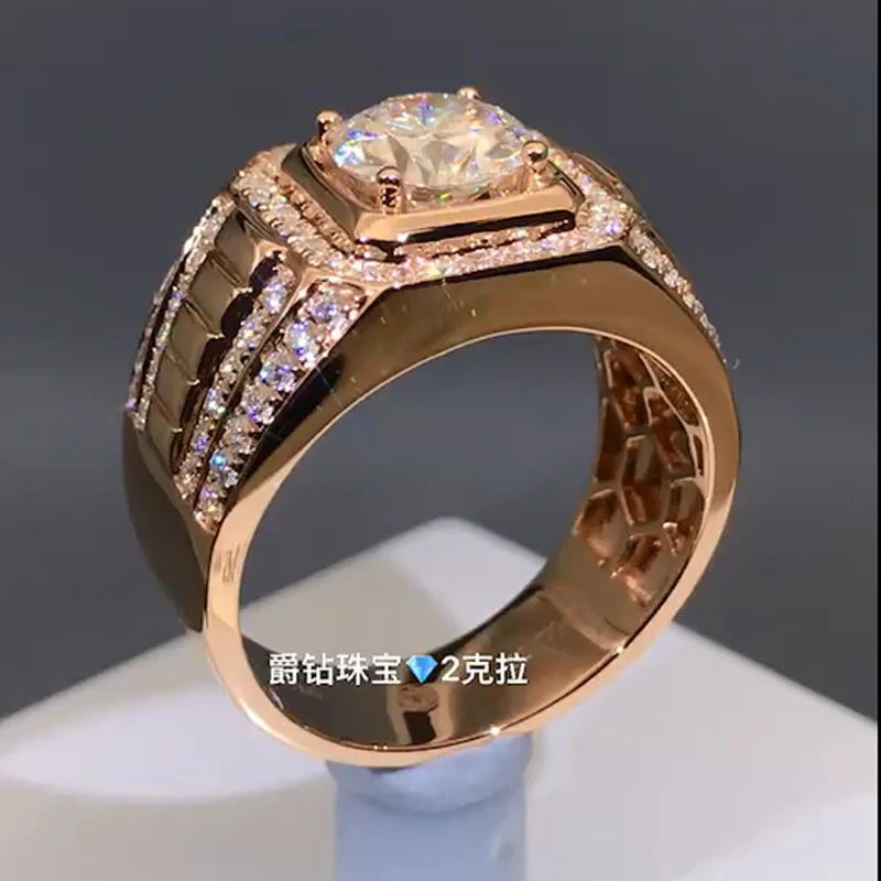 Мужское прямоугольное кольцо с бриллиантами Moissanite роскошное из розового золота