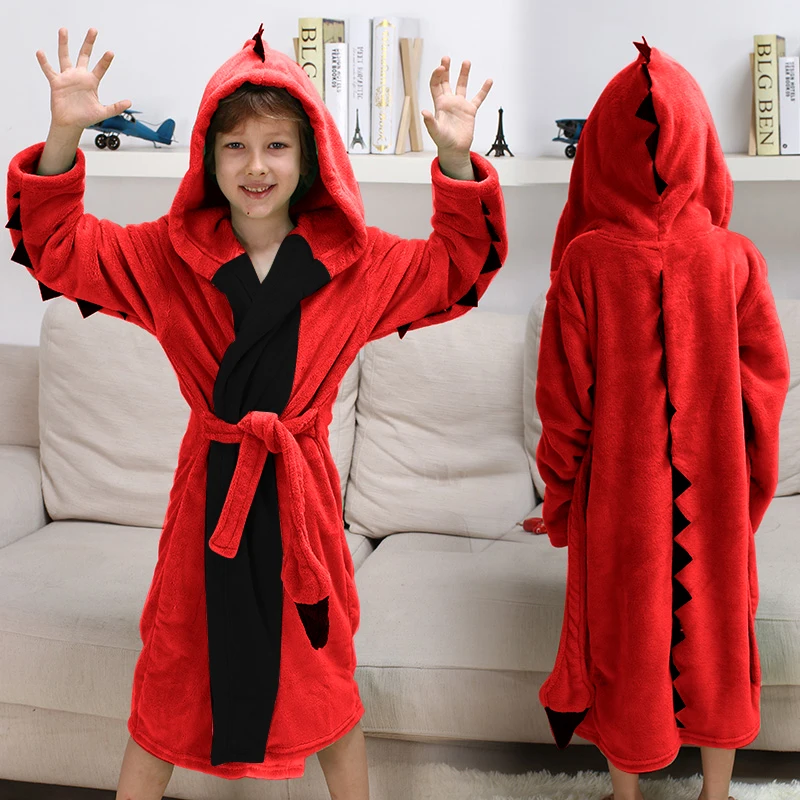 Cartoon Children Bathrobe for Boy Girls Pajamas Flannel Tiger Animal Hooded Bath Robe Baby Kids Home Wear Outfit Roupao Infantil