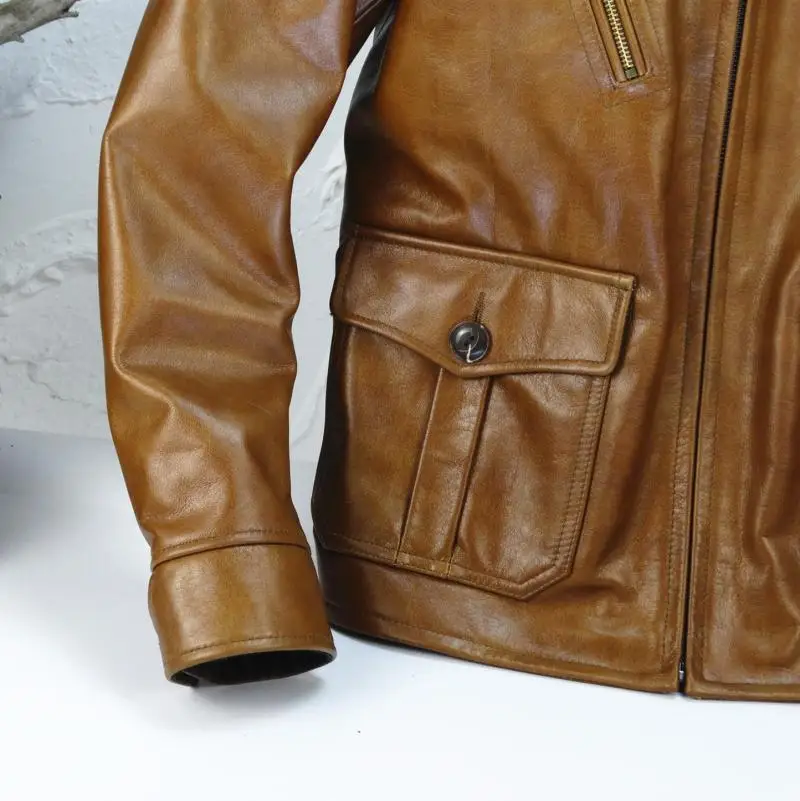 

2020 Brown Men American Casual Style Jacket Plus Size XXXL Genuine Cowhide Autumn Slim Fit Leather Coat FREE SHIPPING