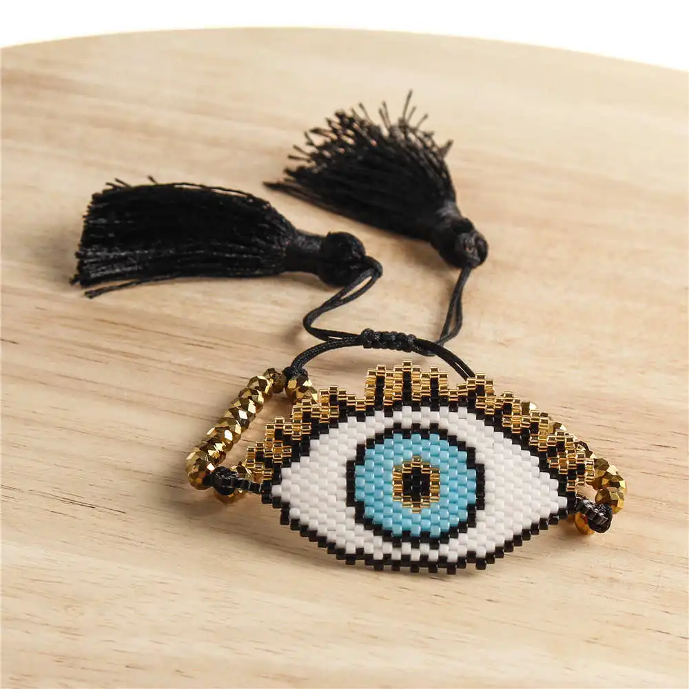 MI-B190383A Go2boho Delica MIYUKI браслет Турецкий Дурной глаз браслеты женские кисточки для глаз Pulseras Mujer тканые летние пляжные украшения - Окраска металла: MI-B190383A