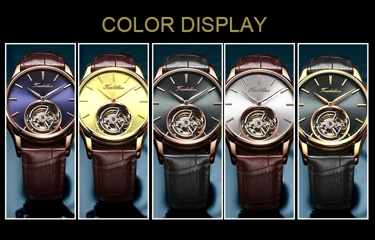 Индивидуальные высококачественные деловые Tourbillon Механические Мужские наручные часы с синим циферблатом механические наручные часы с кожаным ремешком