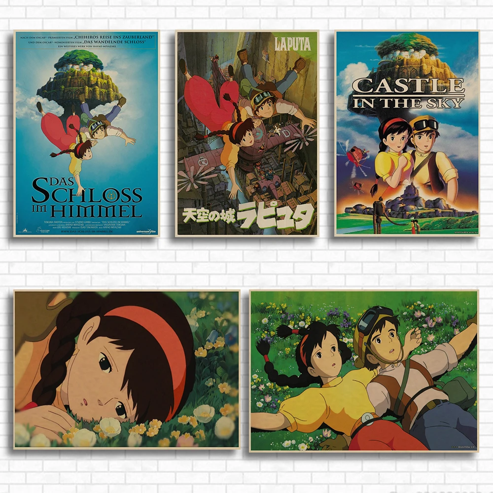 

Hayao Miyazaki Vintage retro kraft paper castle in the sky cover poster Japanese anime cartoon children's room posters PART